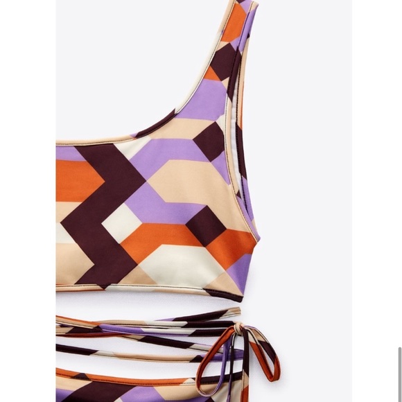 ZARA NWT MULTI COLOR GEOMETRIC PRINT BODYSUIT ORANGE PURPLE SMALL ONE PIECE - Picture 3 of 13